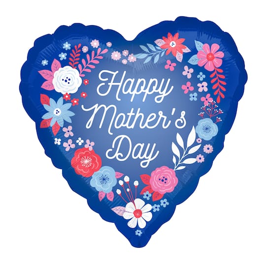 17&#x22; Blue Happy Mother&#x27;s Day Artful Florals Foil Balloon